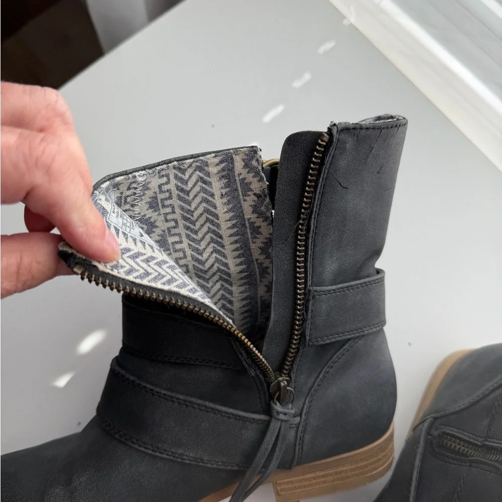 Roxy Charcoal Ankle Boots with Buckle Accents - Picture 7 of 15